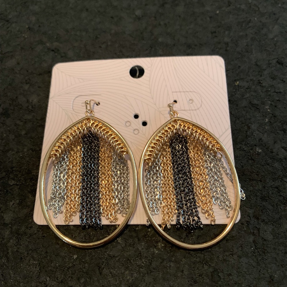 Gold,silver,black chain drop earrings